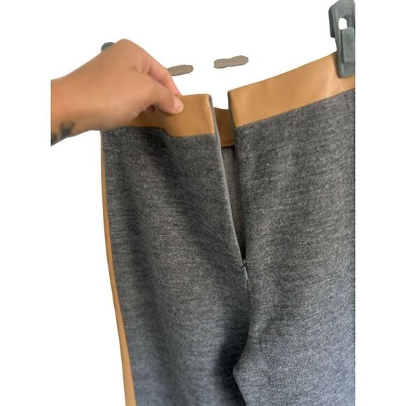 Staud Gray Tan Contrast Wide Leg Pants Size Jersey Faux Leather Designer NWT - Picture 10 of 13